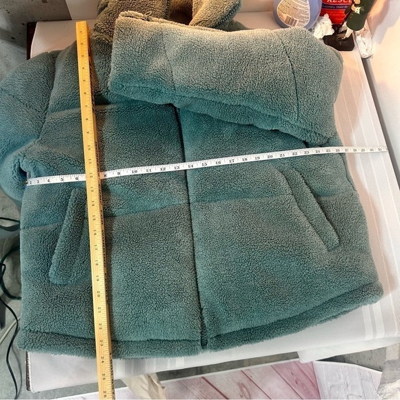Noize women’s jacket sherpa teddy puffer coat  cropped teal blue green size XL - Picture 5 of 10
